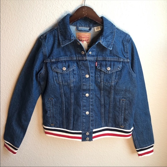 red white and blue jean jacket
